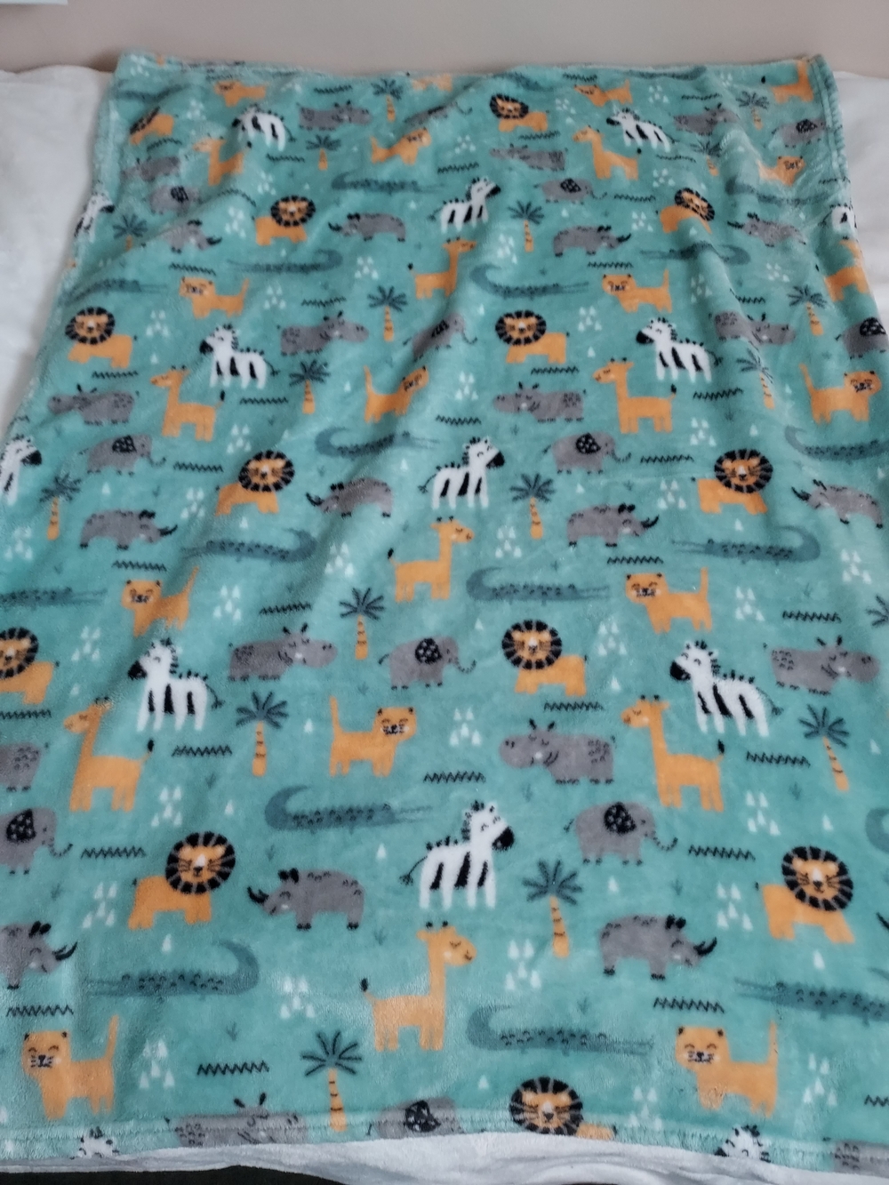 Plush Baby Blanket in Teal with Safari Wild Animals Print Lovey Cuddle Cozy